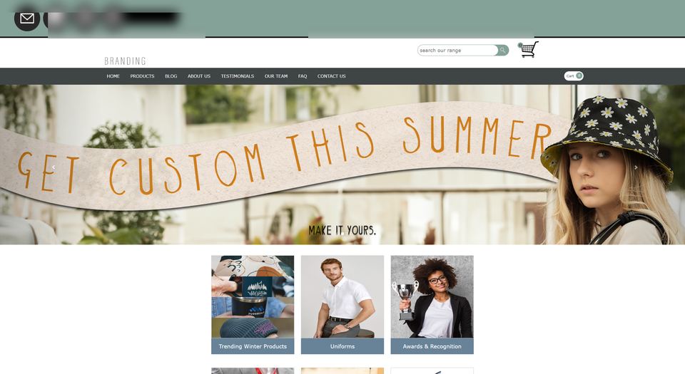 Templated promo merch site — generic, dated, brand-anonymised example